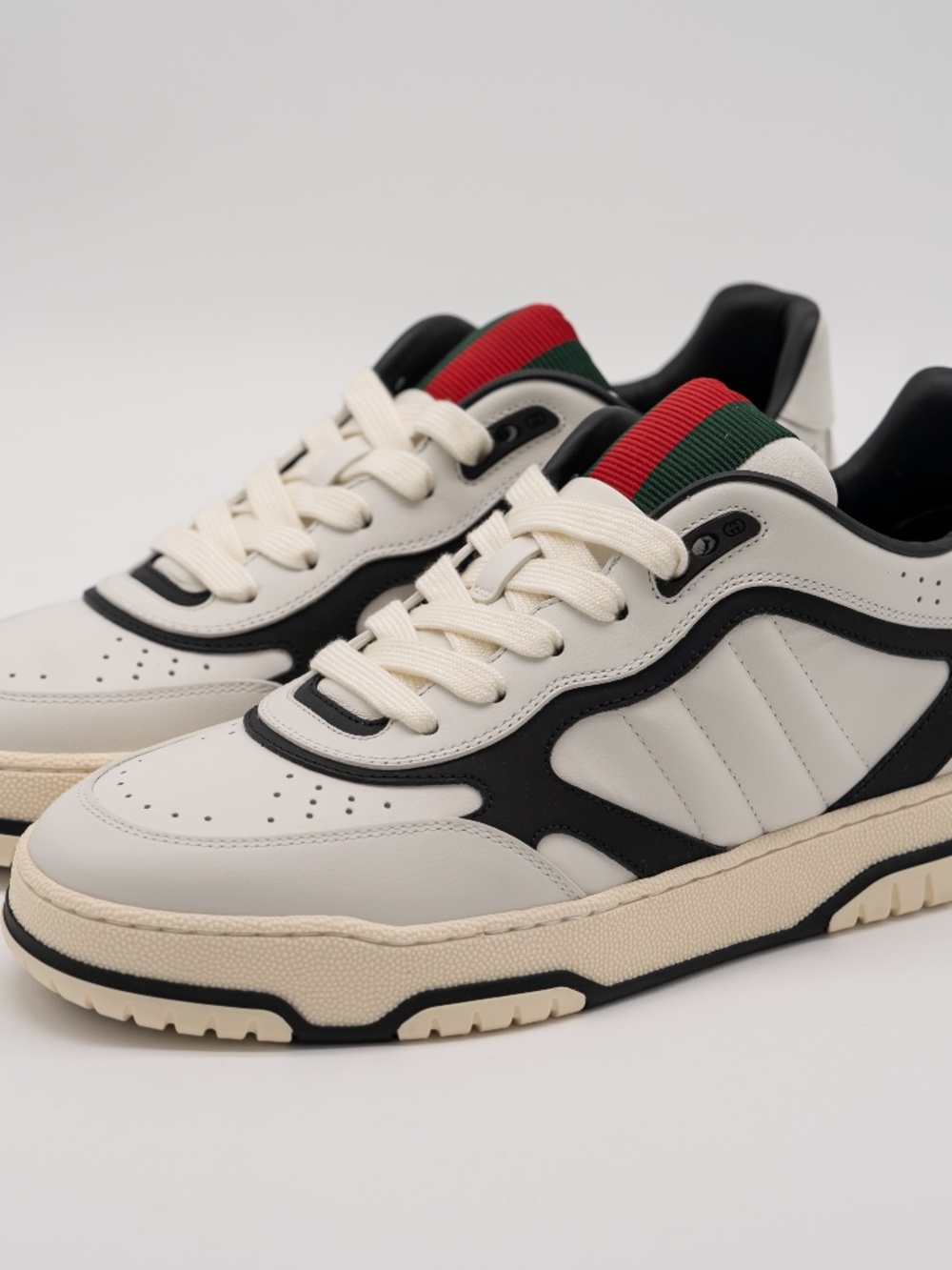Gucci Women's Re-Web Sneakers White Black Leather size 39.5eu 9.5 US